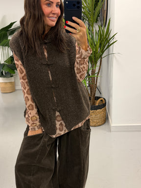 Shanghai Sleeveless Knit Chocolate  (Size 12-18)