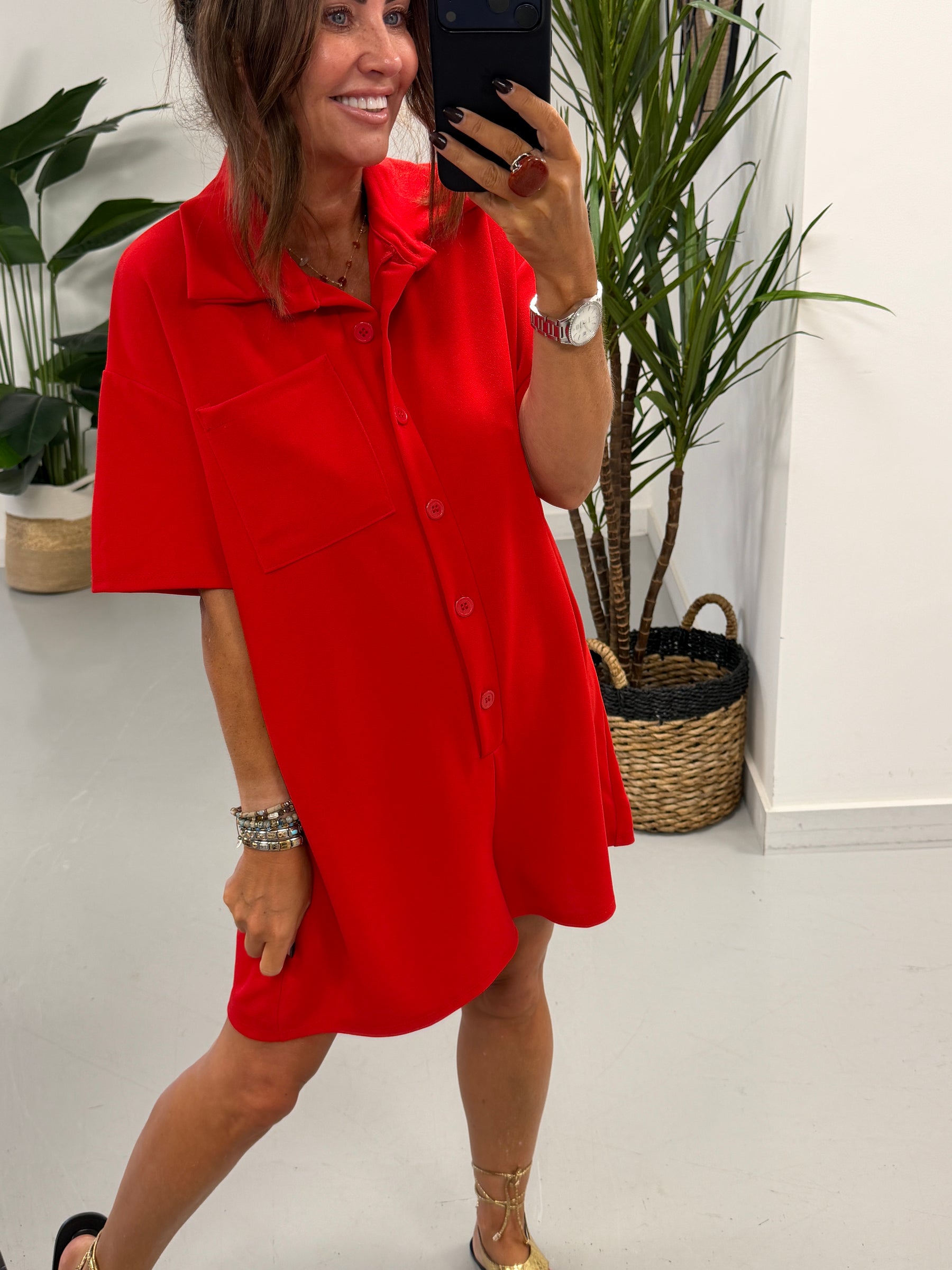 The Button Up Playsuit - Red