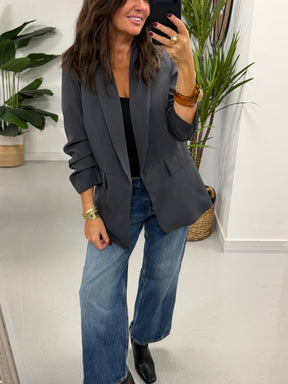Ruched Sleeve Blazer - Charcoal (Std sizes)