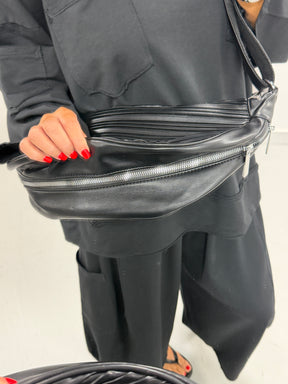 PU Half Moon Crossbody Bag - Black