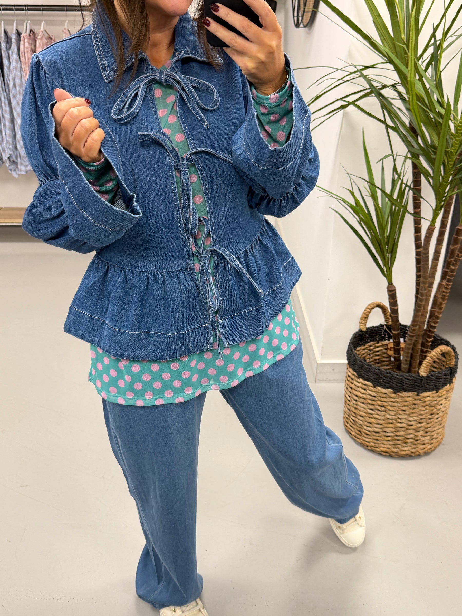 Tie Front Peplum Denim Jacket (sized)