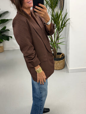 Ruched Sleeve Plaid Blazer - Chocolate (Std sizes)