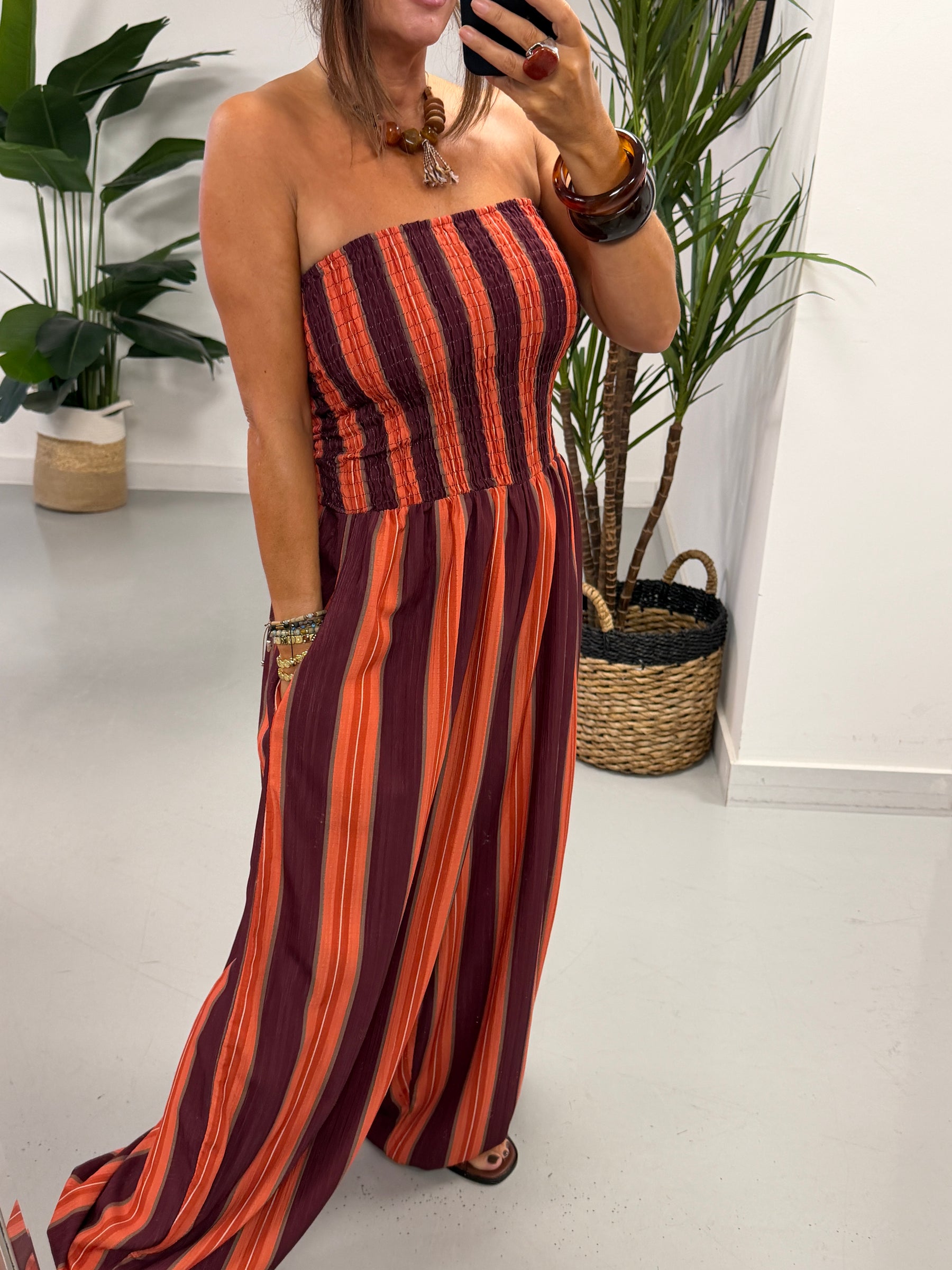 The Sienna Sunset Stripe Jumpsuit - Rust