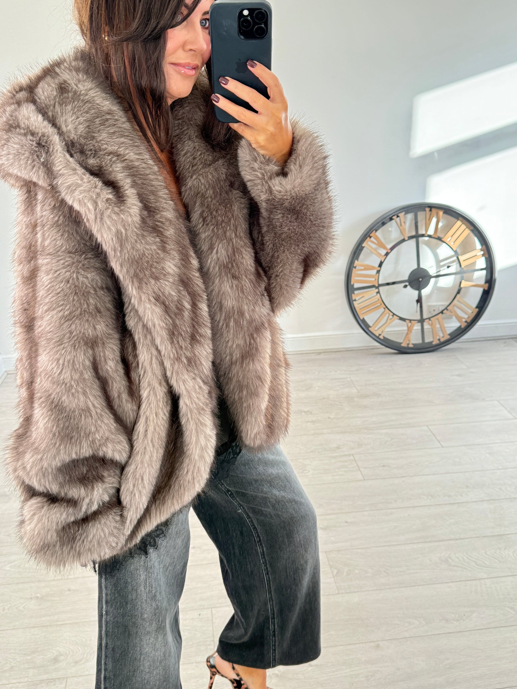 Hooded Faux Fur - Taupe