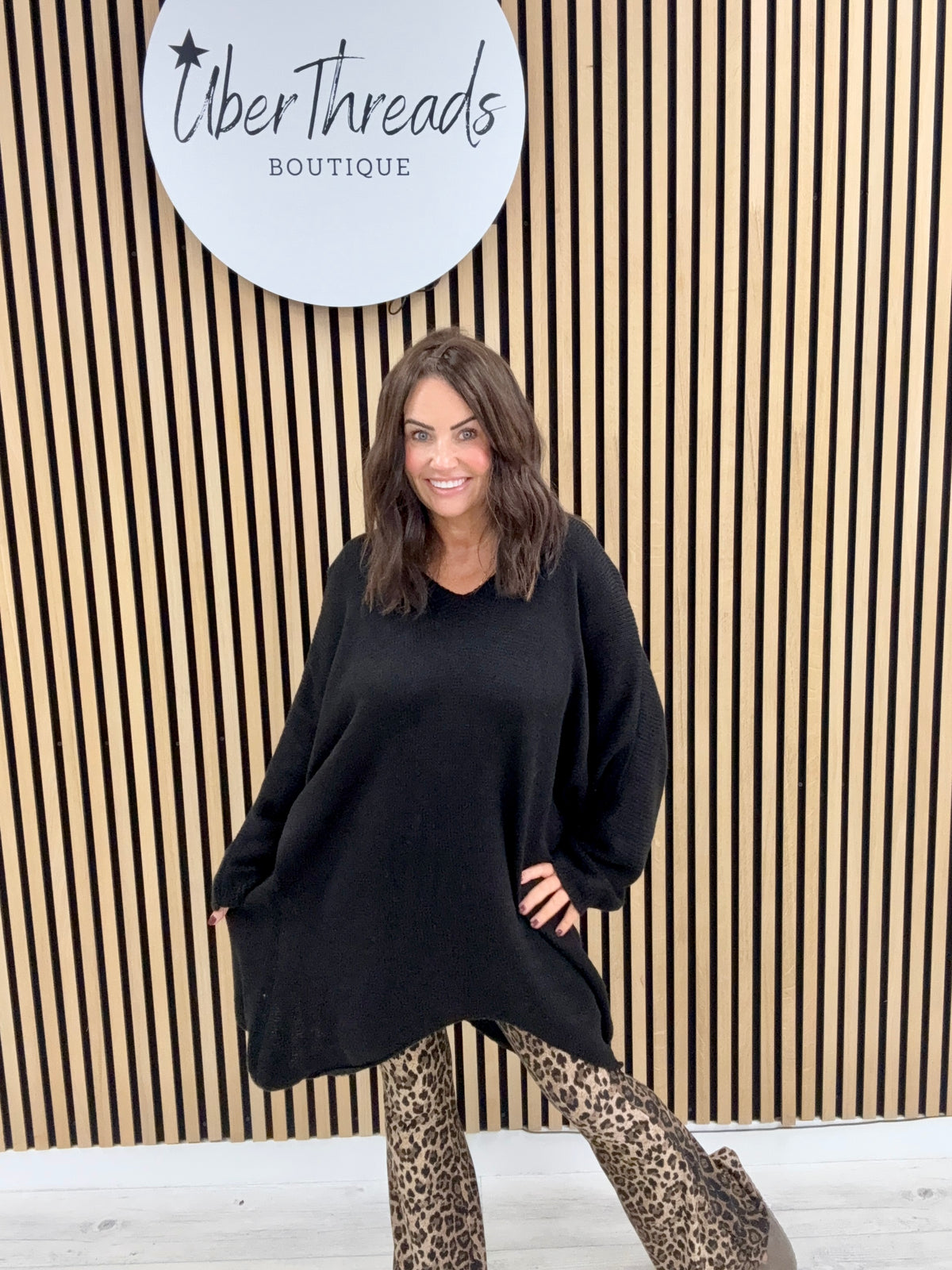The Oversized Dipped Hem Knit - Black