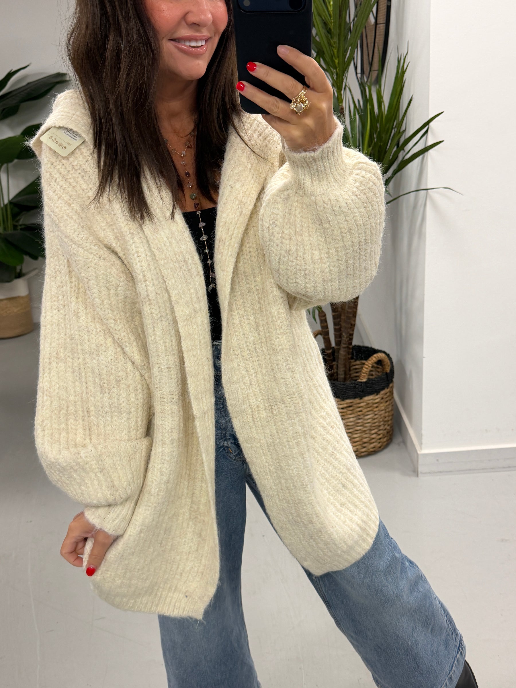 Slouchy Hooded Cardigan - Cream (Size 10-16)