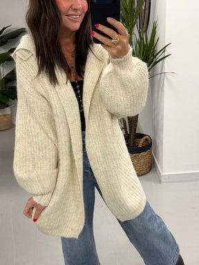 Slouchy Hooded Cardigan - Cream (Size 10-16)