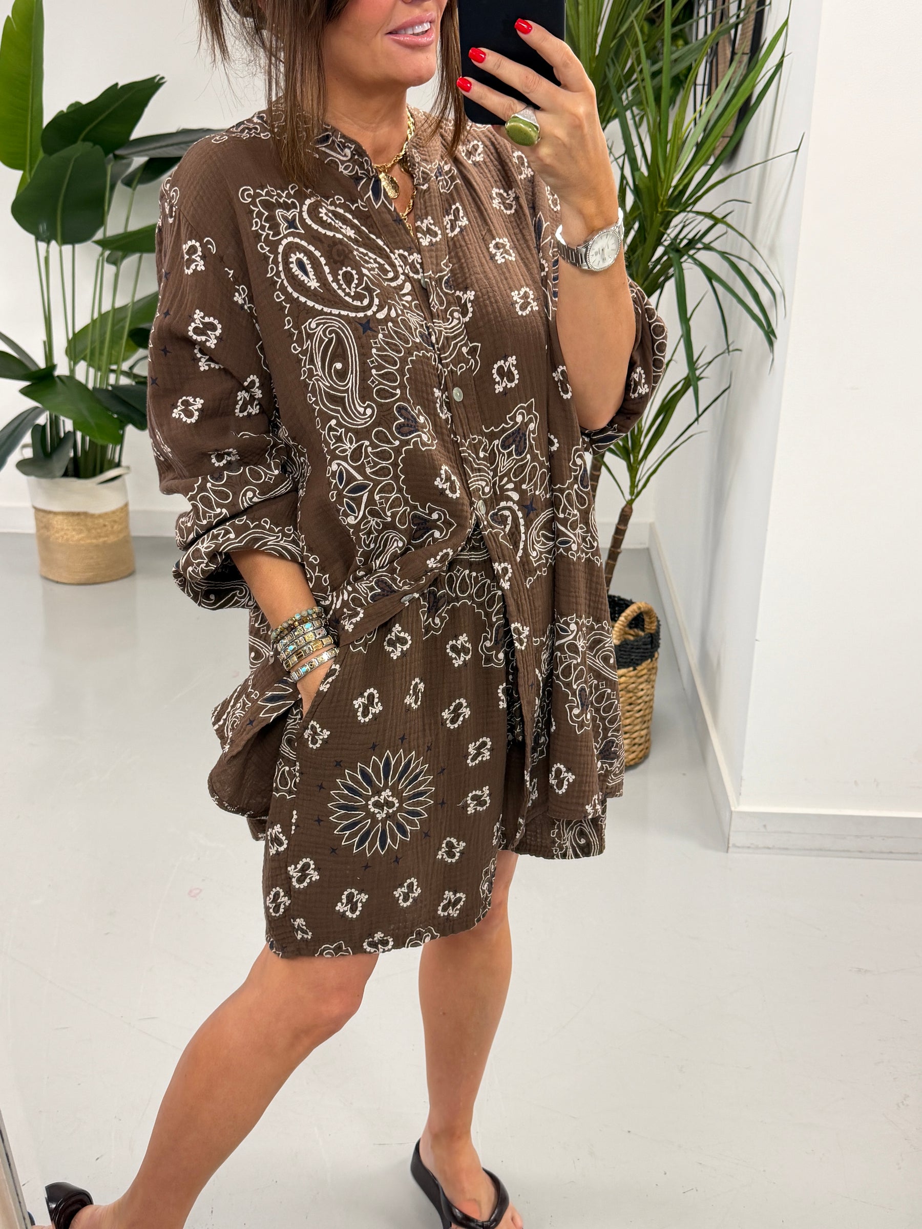 The Valencia Bandana Short Set - Chocolate