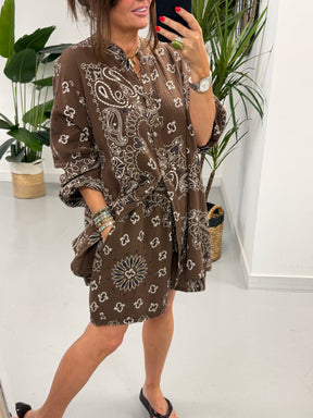 The Valencia Bandana Short Set - Chocolate