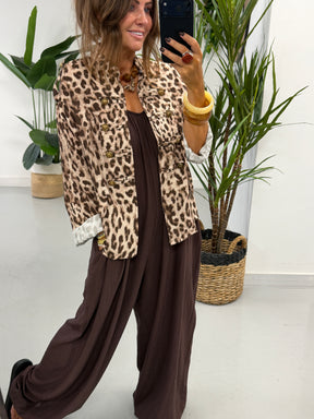 Bandana Scarf Crinkle Jumpsuit - Chocolate