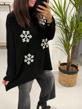 Snow Is Falling Roll Neck Soft Knit - Black