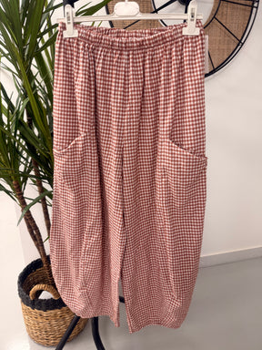 The Vichy Gingham Barrel Trouser -  Antique Rose