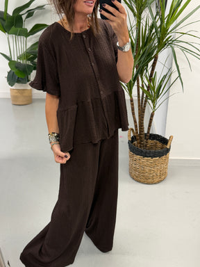 The Hallie Peplum Two Piece - Chocolate