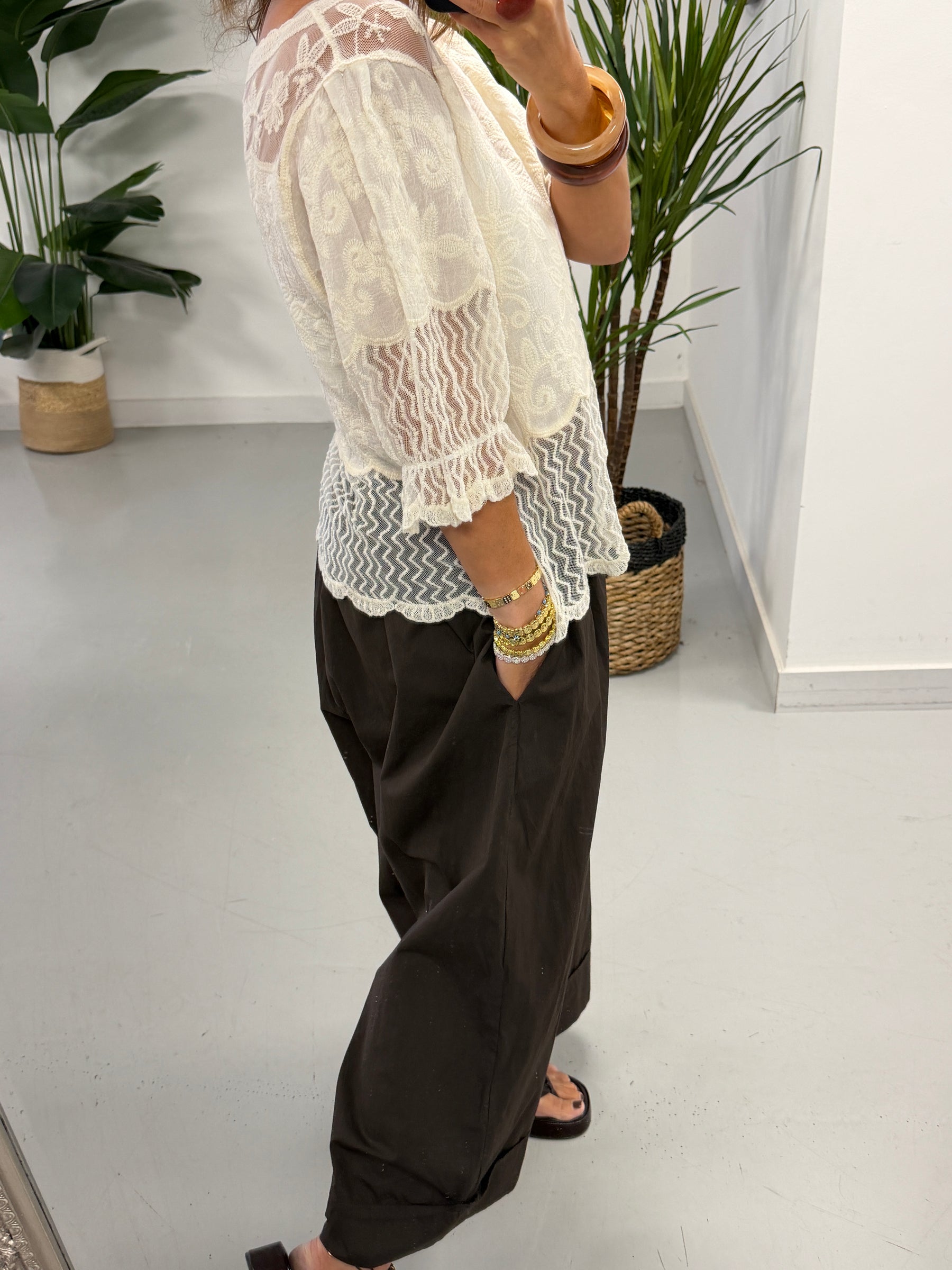 Lyra Lace Mesh Tunic - Cream