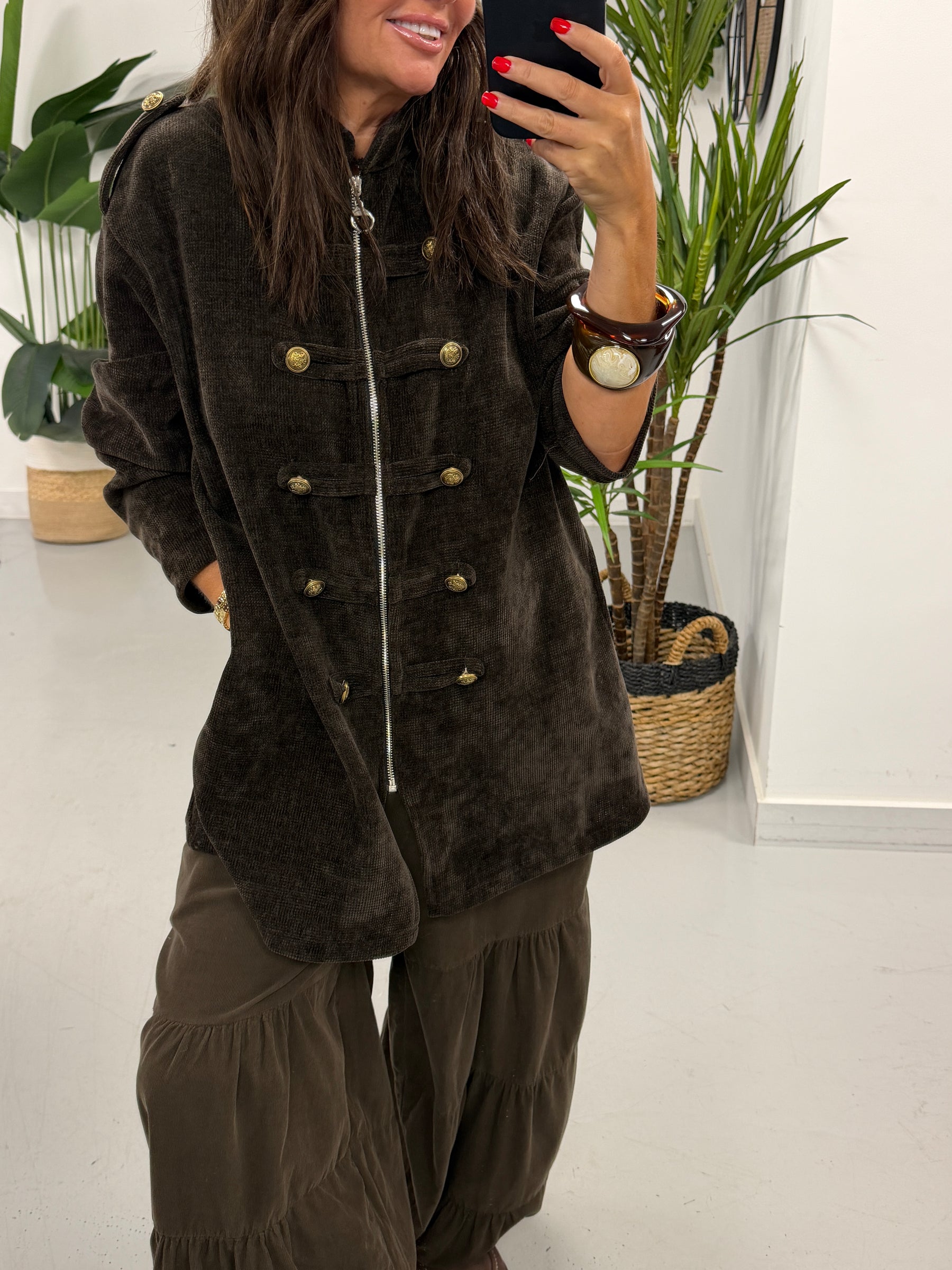 The Big Softie Zip Military Jacket - Chocolate