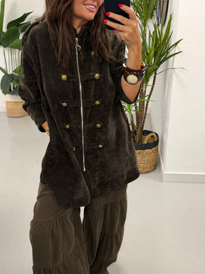The Big Softie Zip Military Jacket - Chocolate