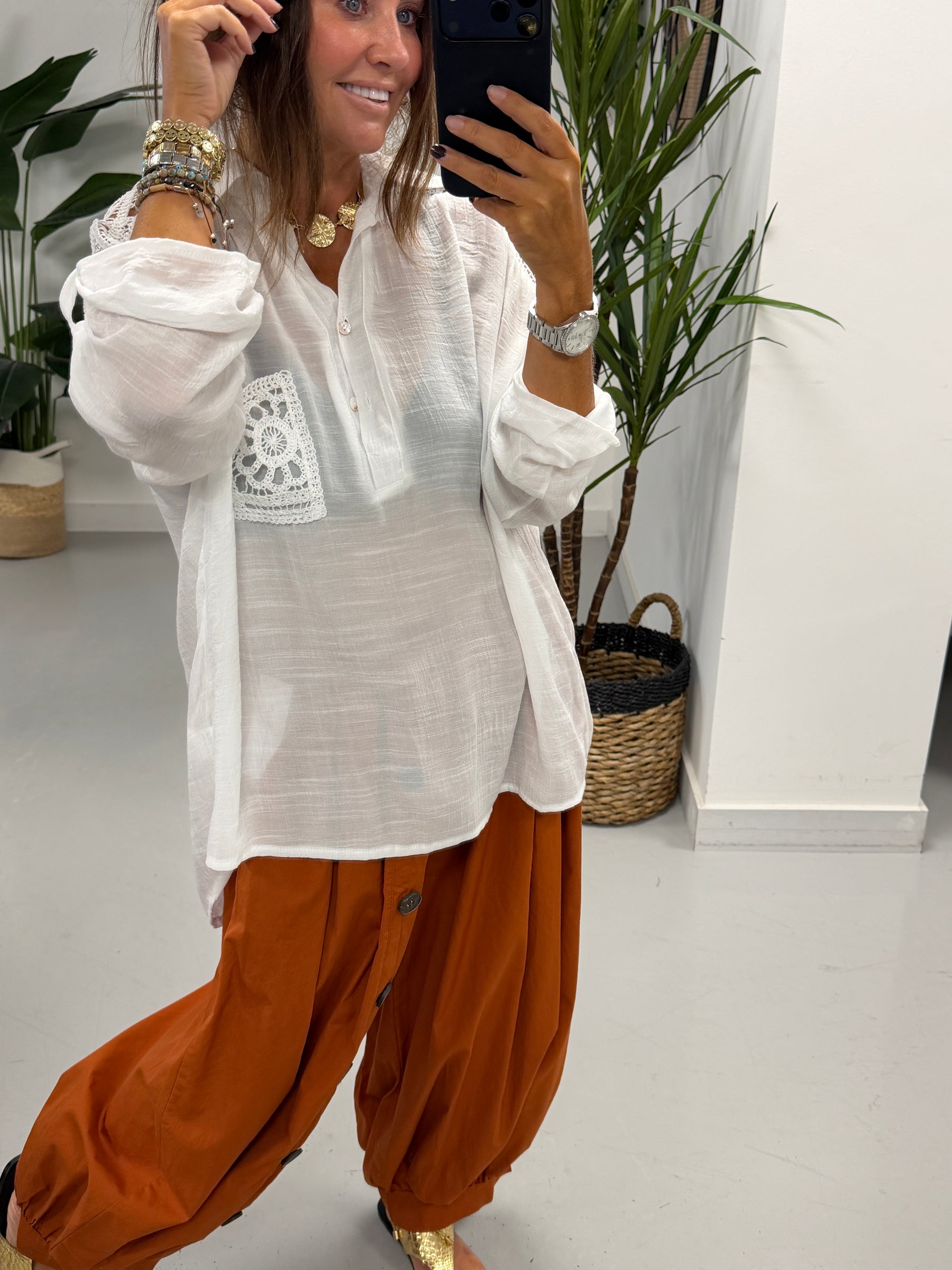 Crochet Pocket Hi Lo Tunic - White