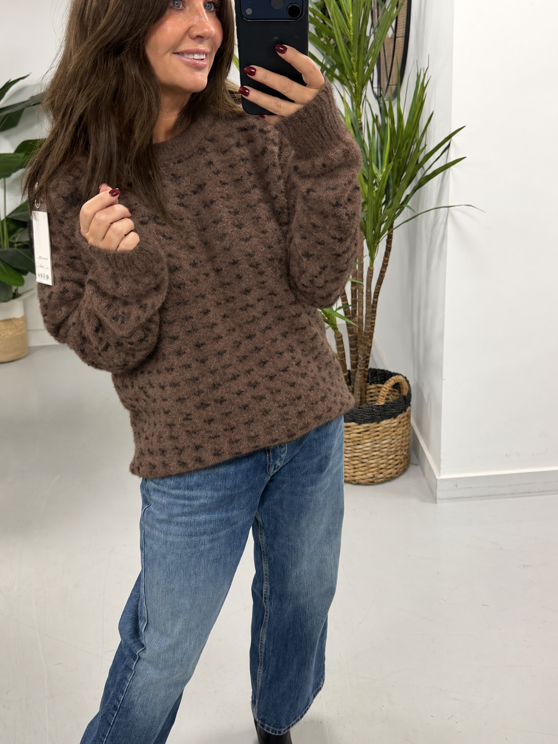 Super Soft Dogtooth Knit - Chocolate