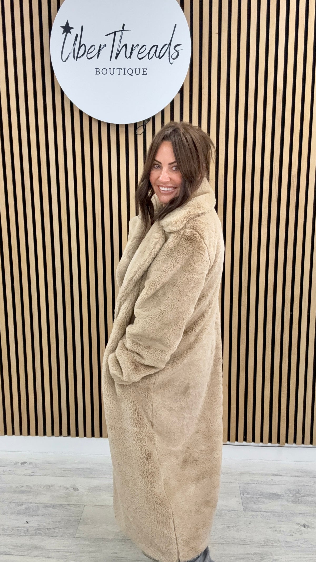 The Safron Longline Faux Fur Coat - Soft Camel (Size 8-14)