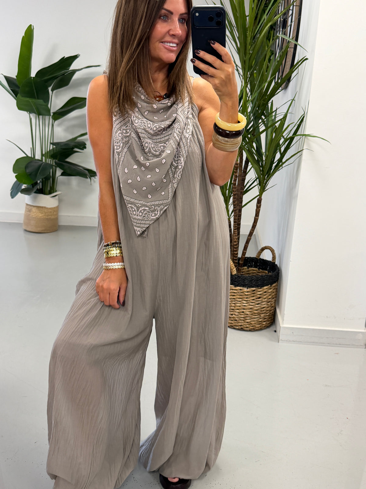 Bandana Scarf Jumpsuit - Pebble