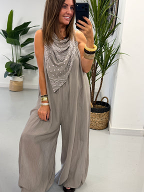 Bandana Scarf Jumpsuit - Pebble