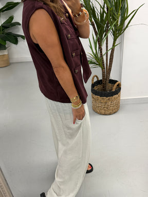 Velour Military Waistcoat - Wine