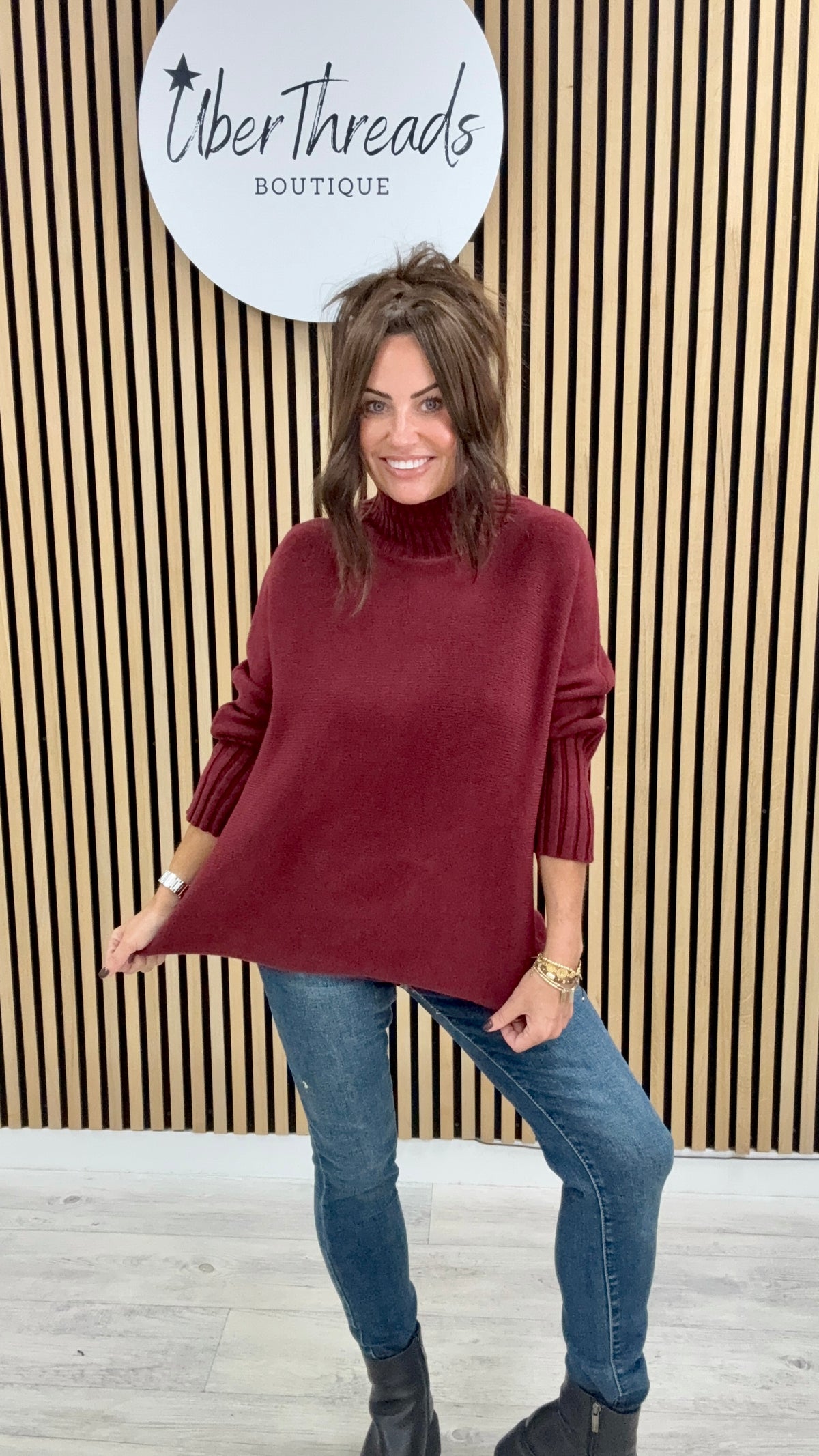 Ribbed Sleeve Knit - Mulberry