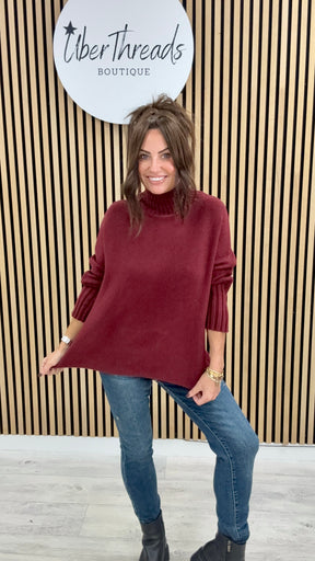 Ribbed Sleeve Knit - Mulberry