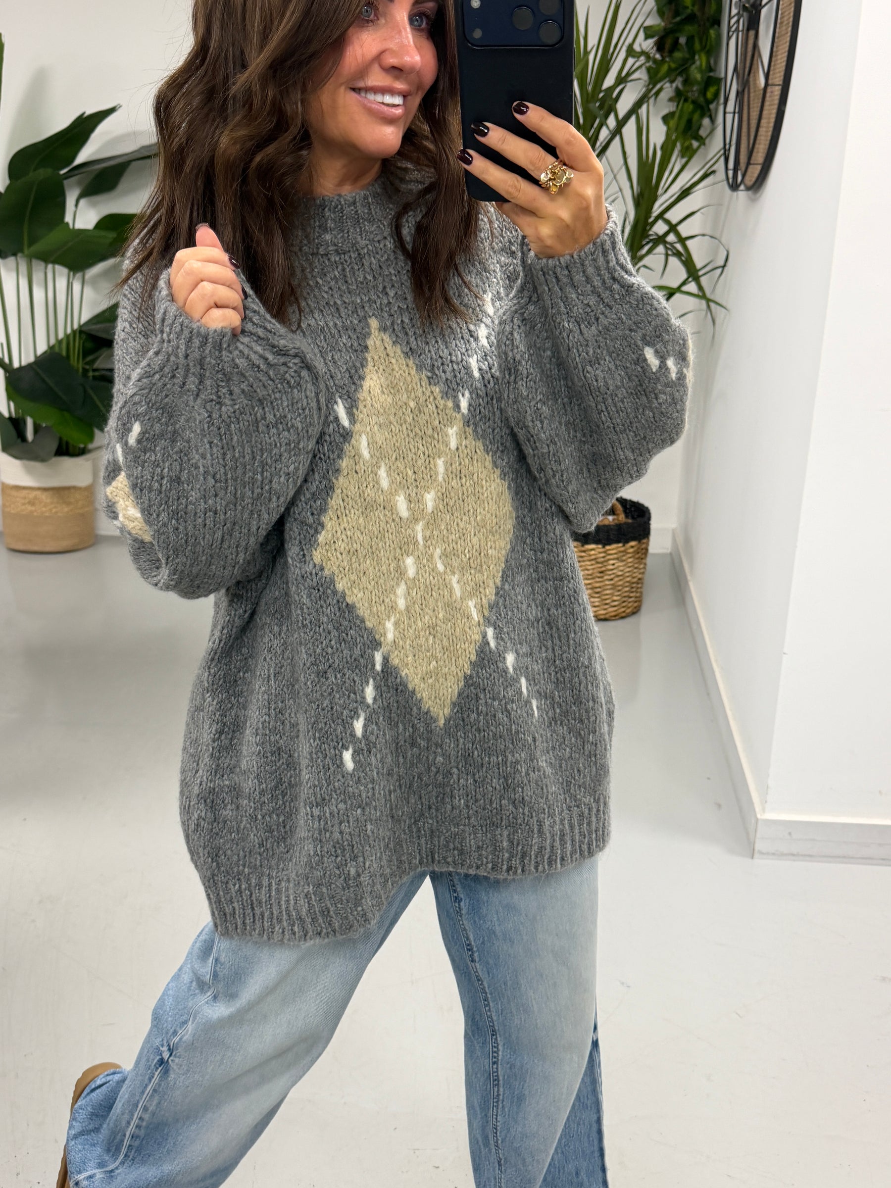 The Argyle Rustic Soft Knit - Grey (Size 10-18)