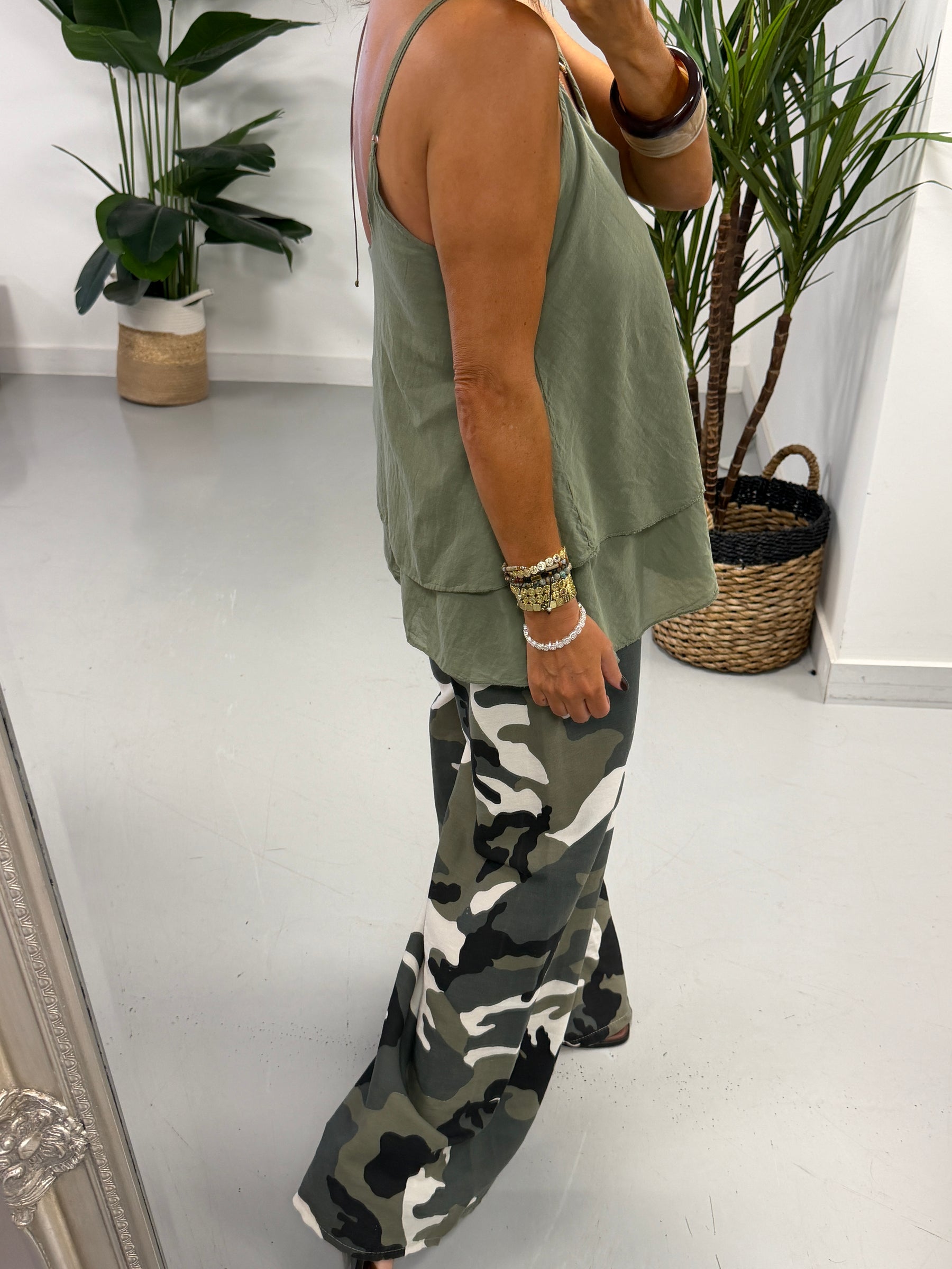 Layered Cotton Cami  -Khaki