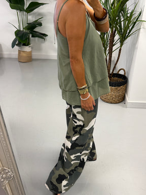 Layered Cotton Cami  -Khaki