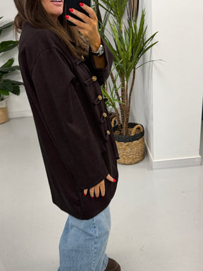 The Long Line Herringbone Style Military Jacket - Wine