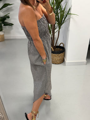 Gingham Genie Bandeau Jumpsuit  -Chocolate