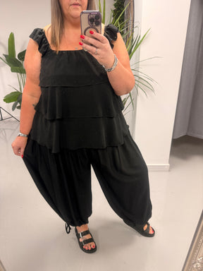 The Crinkle Side Tie Balloon Trousers - Black