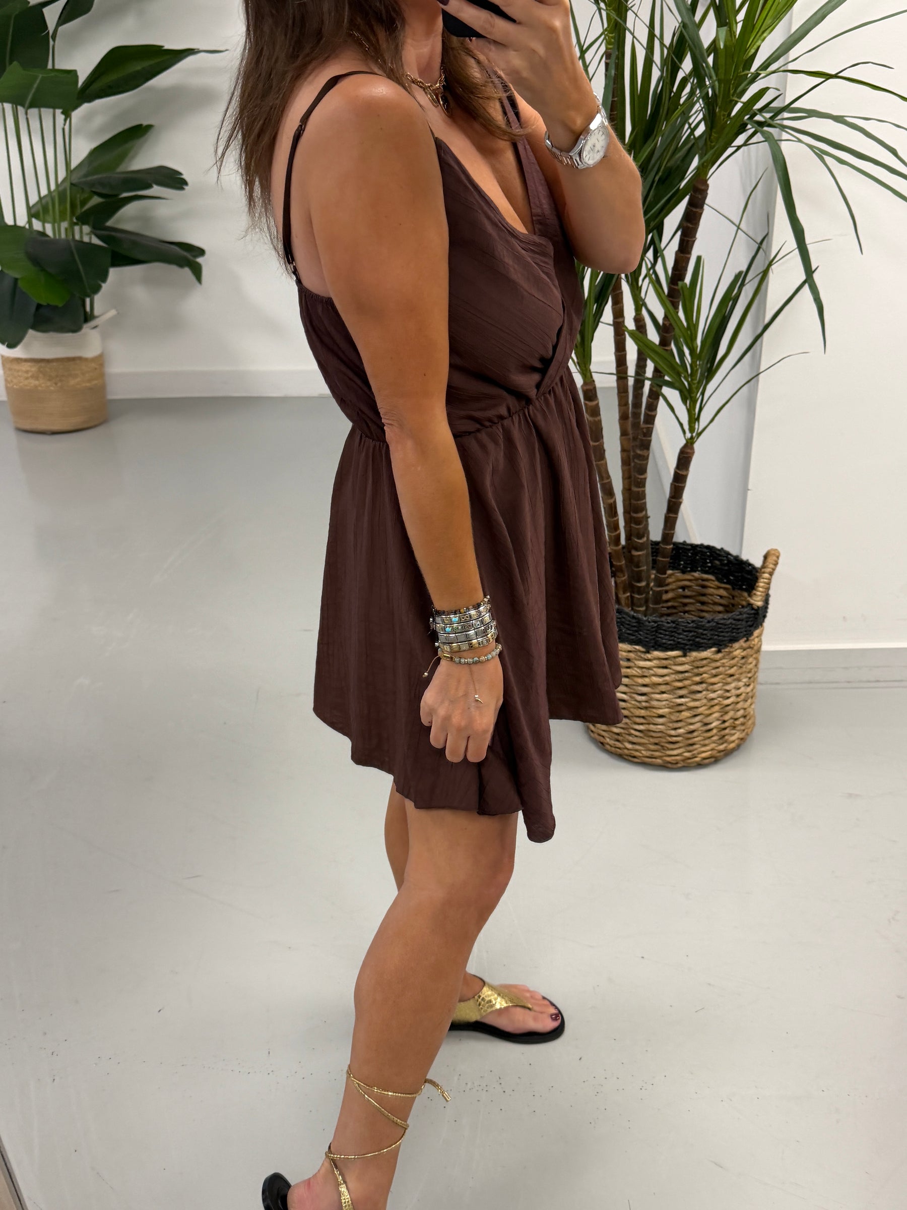 The Crinkle Crossover Playsuit - Chocolate