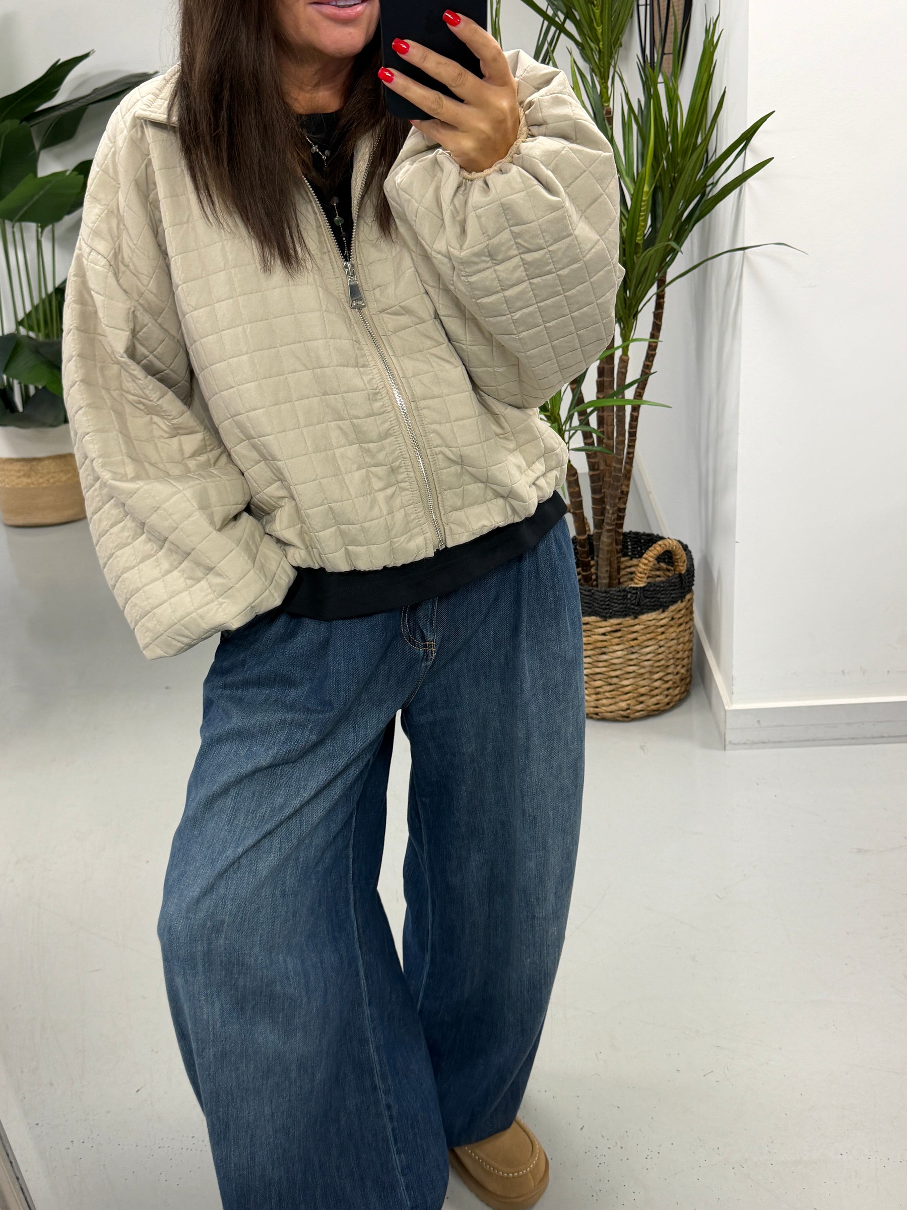 Lightweight Quilted Bomber - Mocha