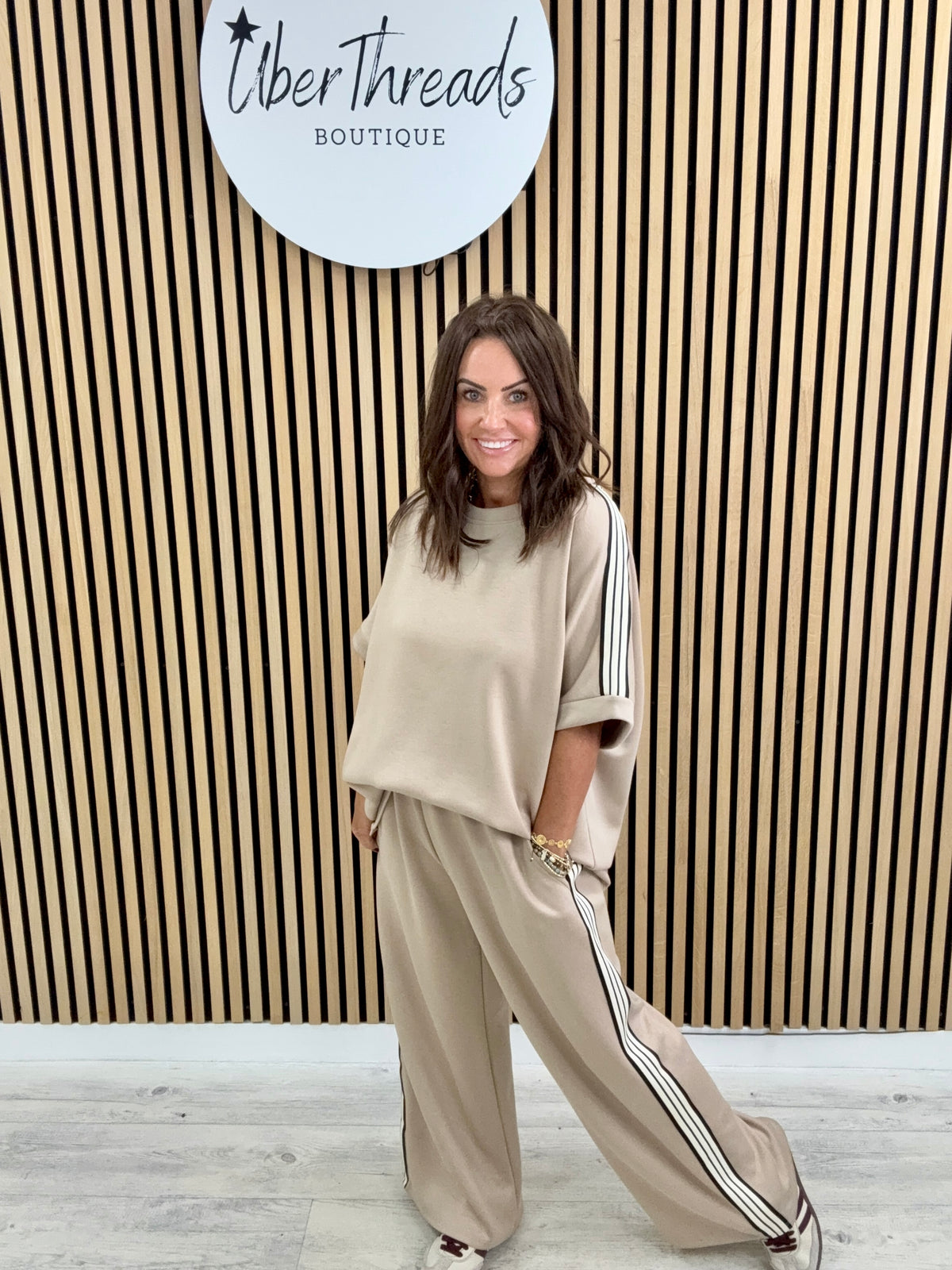 The Autumn Stripe Lounge Set - Mocha