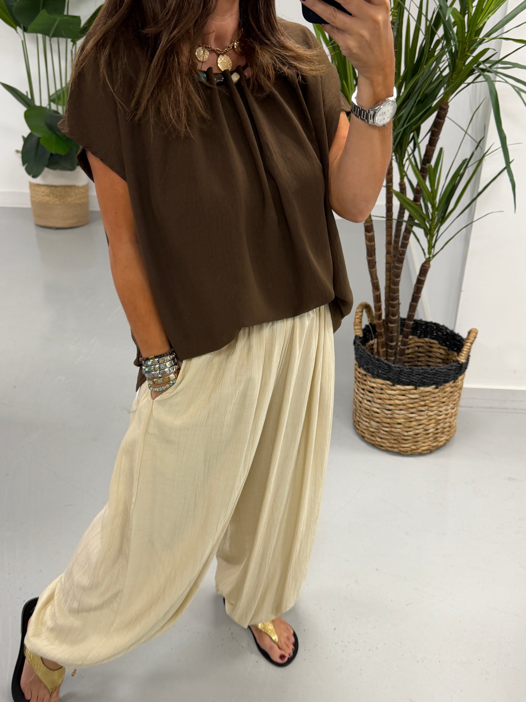 The Luna Pebble Pleat Tunic - Chocolate