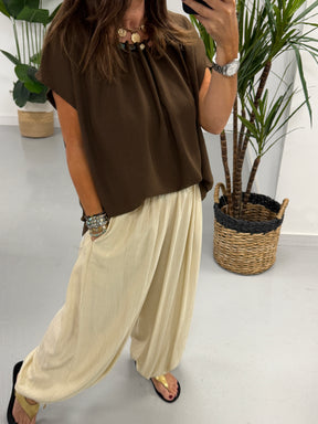 The Luna Pebble Pleat Tunic - Chocolate