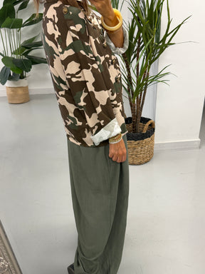 Bandana Scarf Crinkle Jumpsuit - Khaki