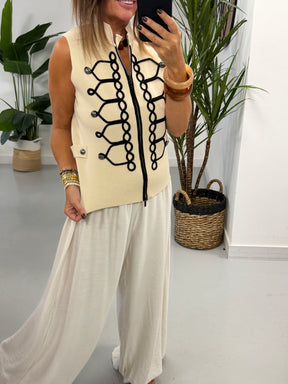 Military Patterned Knitted Waistcoat - Camel/Black