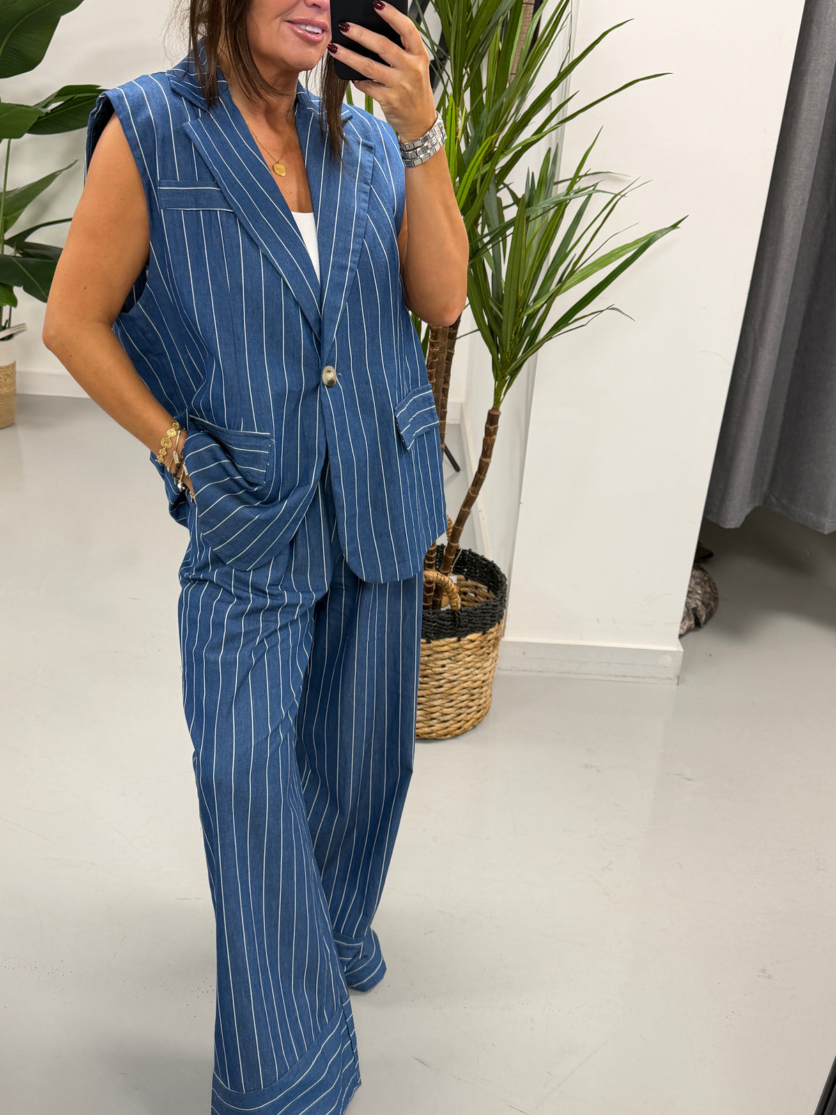 Deniably Denim One Button Stripe Waistcoat - Dark Stripe