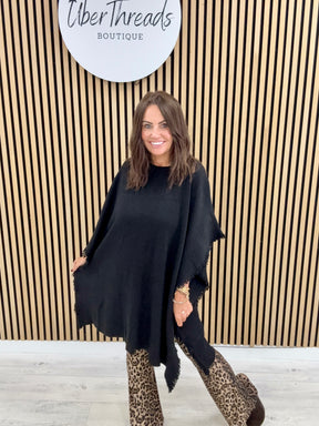 The Frayed Button Poncho - Black