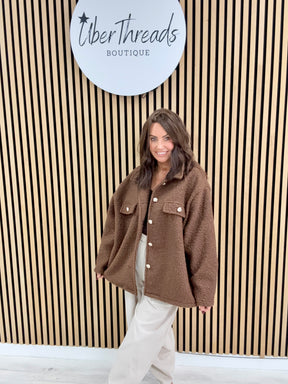 Military Boucle Jacket - Chocolate