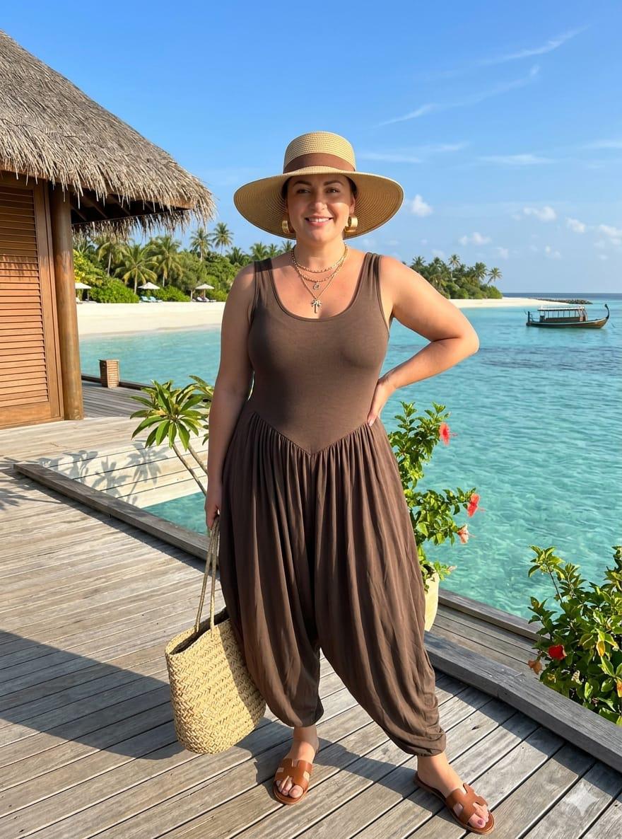 The Balloon Leg Ribbed Jumpsuit- Chocolate