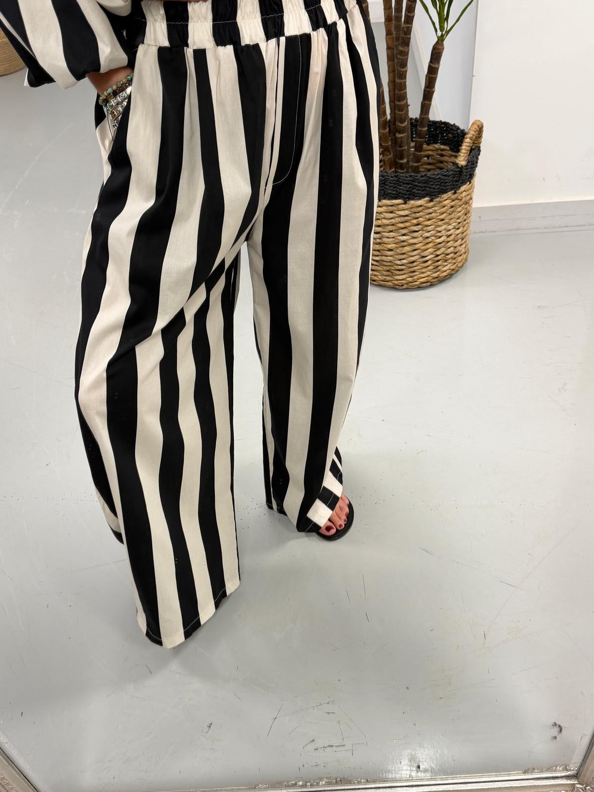 Sugar Rush Barrel Stripe Trousers - Black/Cream