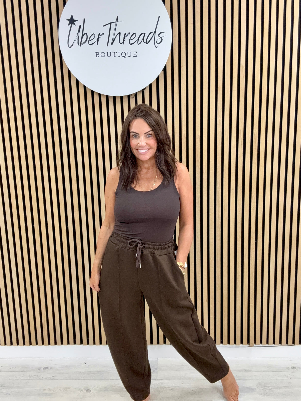 Tapered Leg Seam Jogger - Chocolate