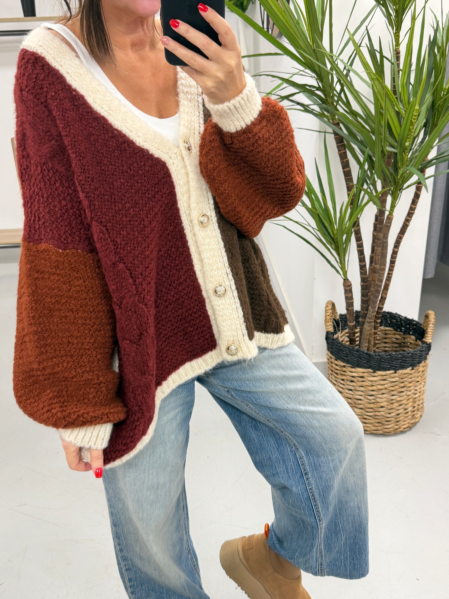 **SALE** The Multi Panel Cardigan - Wine / Chocolate