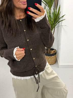 Downtown Ruffle Cardigan - Chocolate