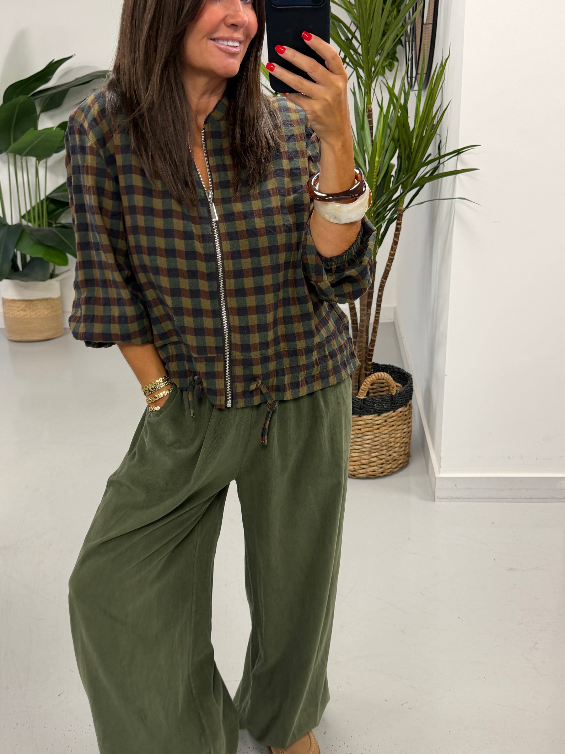 Autumn Check Bomber - Green Navy